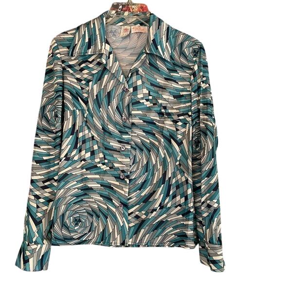 NWT Vintage Union Made Lady Carol of New York Geometric Swirl Top Blouse 12 - Picture 1 of 8